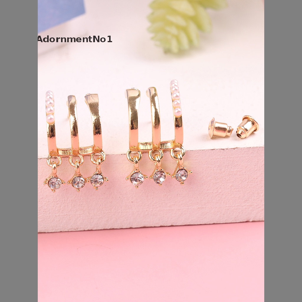 (AdornmentNo1) Anting Tusuk Gantung Desain Geometri Vertikal Multi layer Hias Zircon Gaya Korea Untuk Wanita