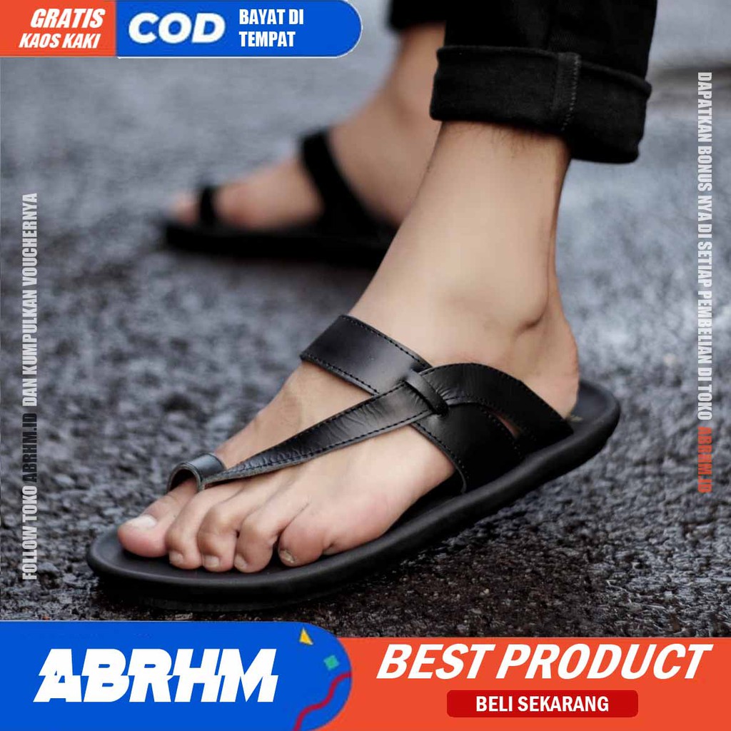 ABRHM x IMPLUSE Sandal Slide Pria Sandal Slop Pria Kulit Asli Ori Sendal Cowok / Cowo Keren Kekinian