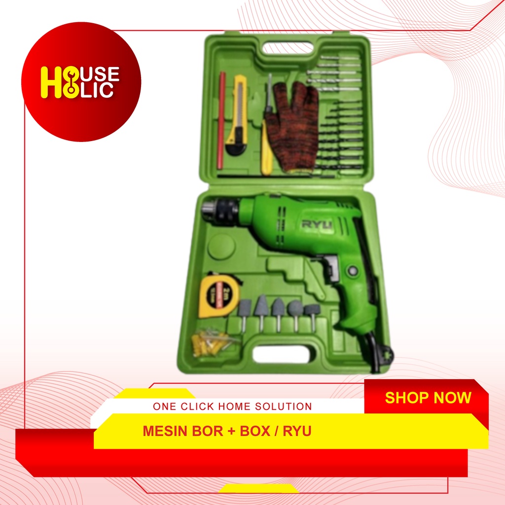 RYU Mesin Bor Besi Kayu Set + Box 10mm RDR10-3REB Drill Variable