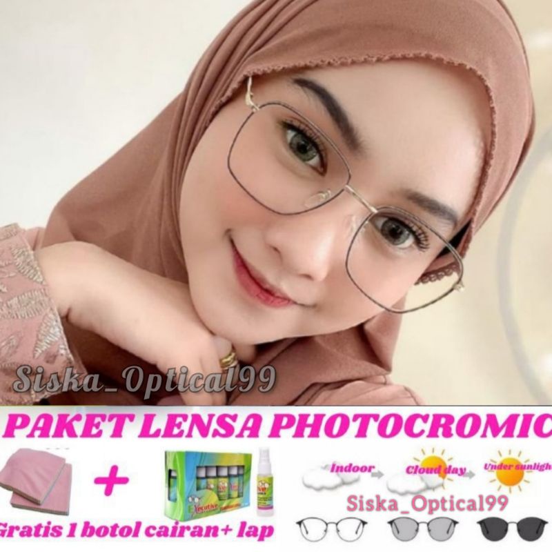 frame Kacamata Photocromic Minus | Kacamata Minus Antiradiasi | Paket (frame+lensa) 38069