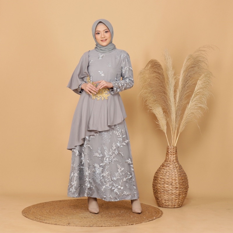 Gamis Zolan Selendang Brukat Tile Bordir Remaja Dewasa Pesta Wanita Muslim