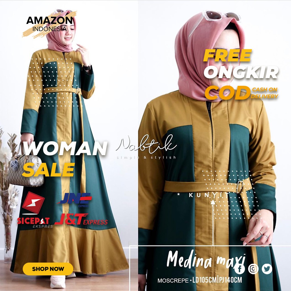 DRESS MAXI WANITA GAMIS PEREMPUAN CEWEK BAHAN MOSCREPE MOSKREPE PREMIUM WARNA MUSTARD KUNING TUA