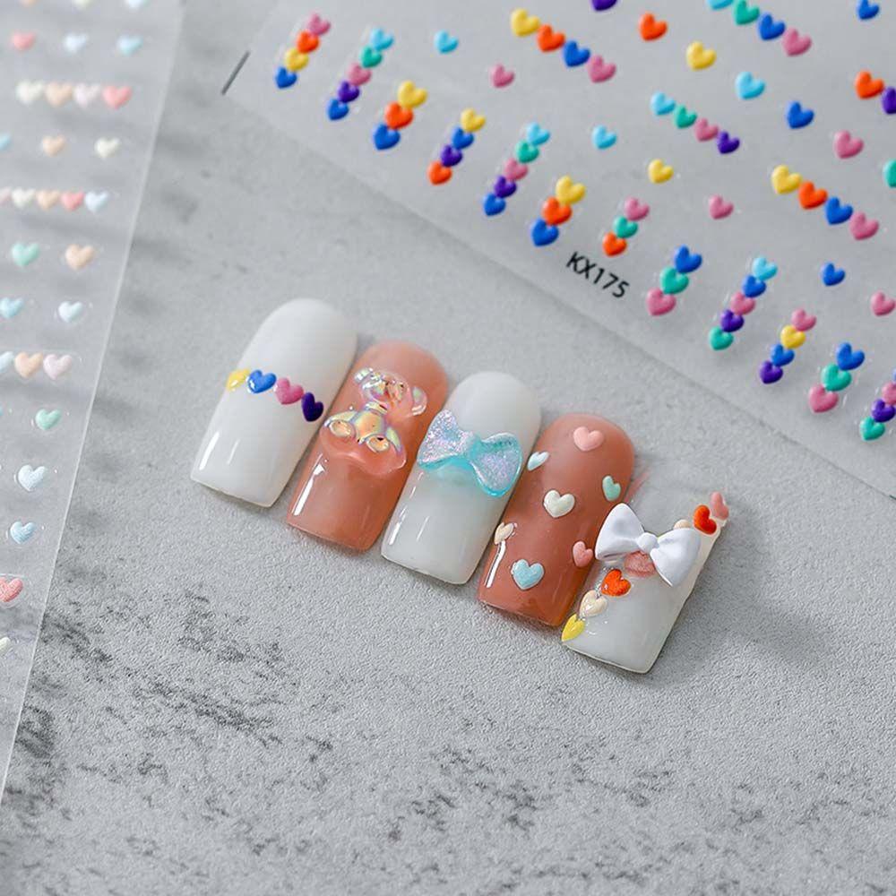 Agustina Stiker Kuku Seni Warna Kartun Kuku Decals Cinta Hati Beruang Kecil Kelinci DIY Nail Art Alat