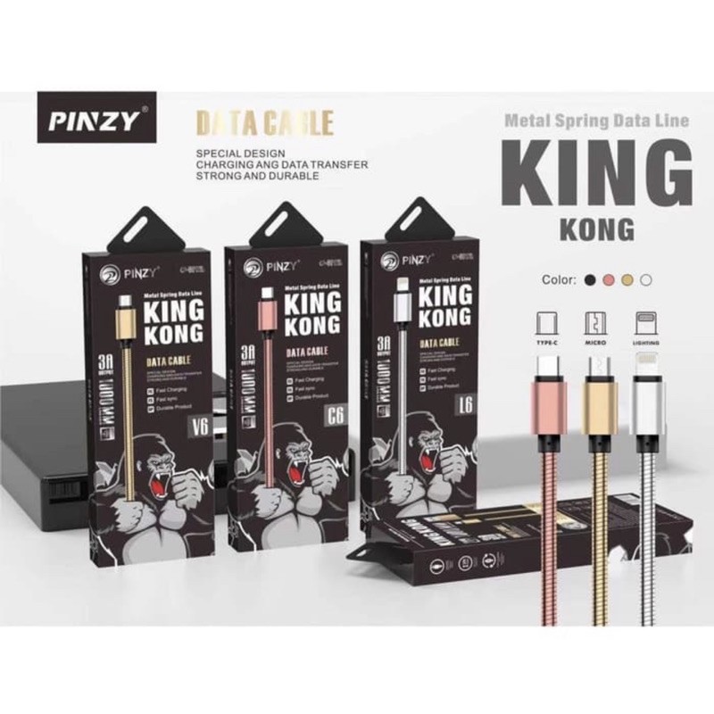 Metal Spring Data Line Pinzy King Kong C6 Type C Support Qc 3.0- Kabel Data