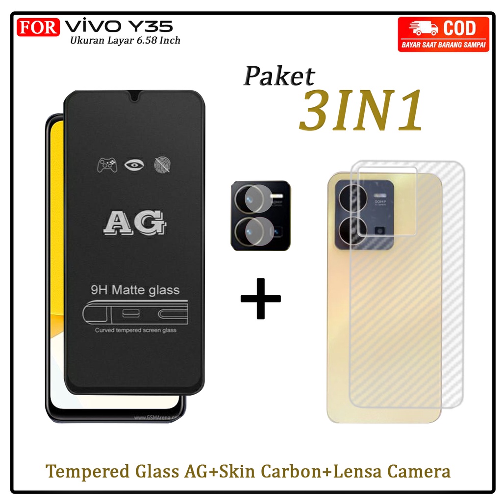 Promo 3in1 Tempered Glass AG Matte Vivo Y35 Y22 Y02s Y77s Y02 2022 Anti Gores Kaca Full Layar