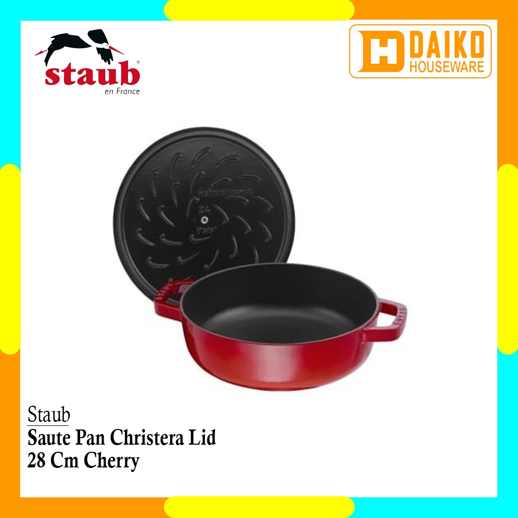 Panci Staub Round Saute Pan Chistera Lid 28Cm Cherry Cocok Untuk Sema Jenis Kompor Original Staub