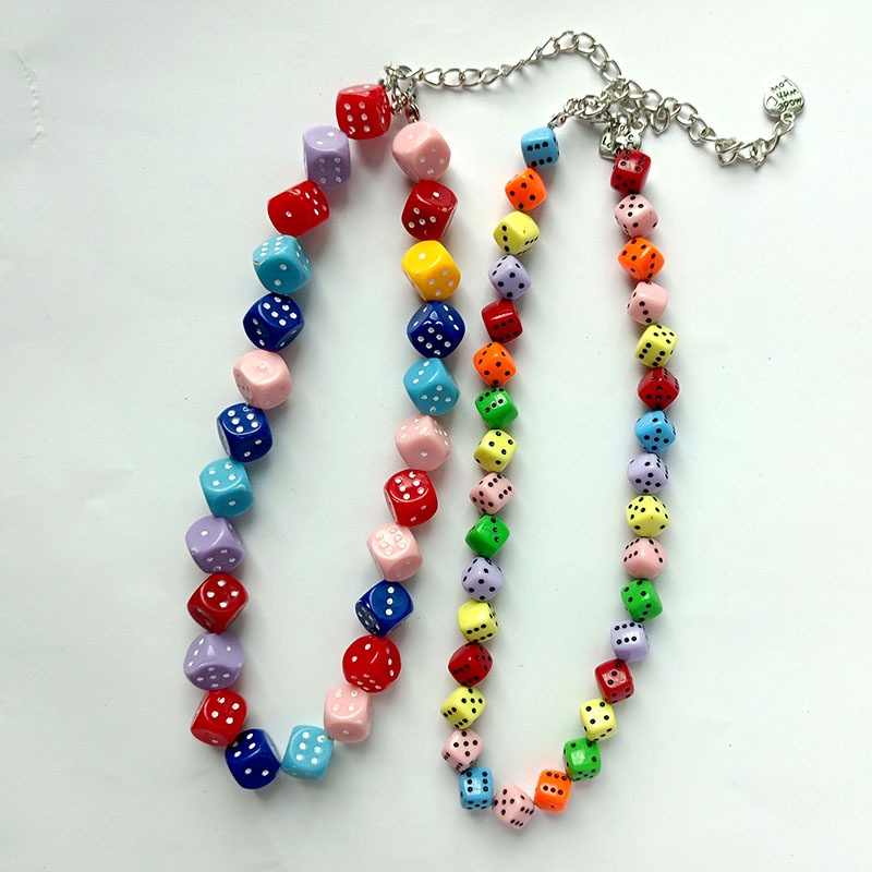 Melempar dadu warna-warni perhiasan set acrylic mini dadu gelang kalung