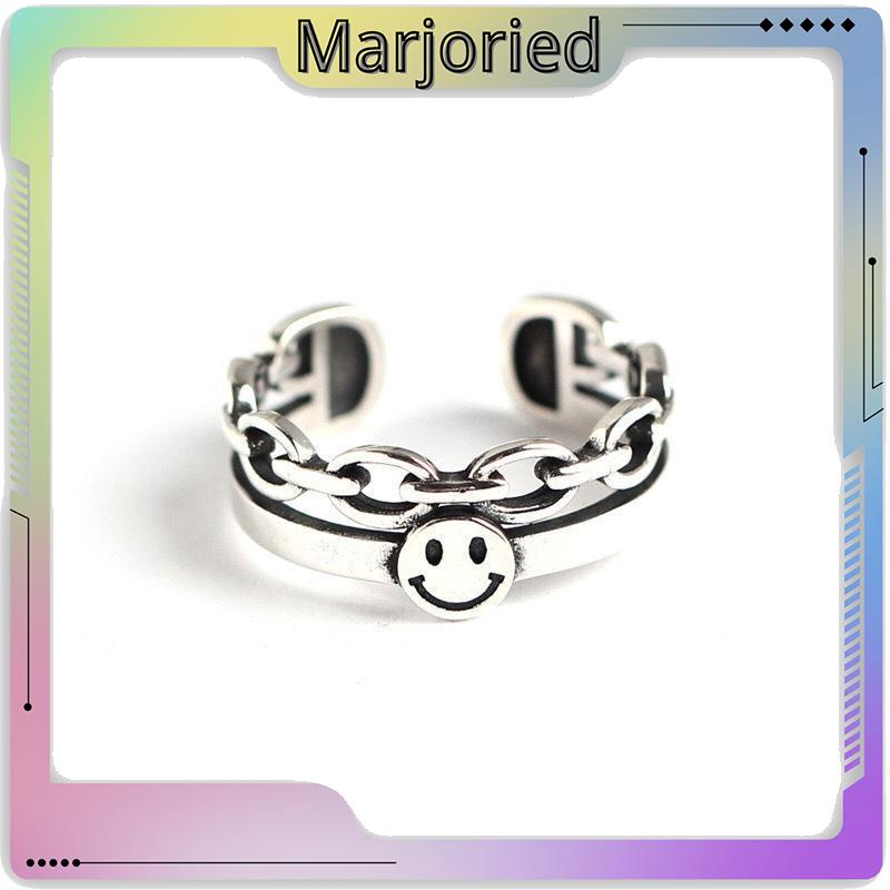 2pcs/set Cincin Rantai Yang Dapat Disesuaikan Modis Desain Wajah Tersenyum Multi-fungsi-MJD