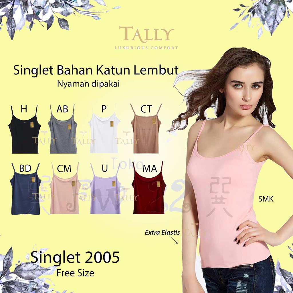 Tanktop Tally 2005 Berbahan Katun Viscose Lembut dan Tali Pundak Kecil untuk Dalaman Sehari - hari