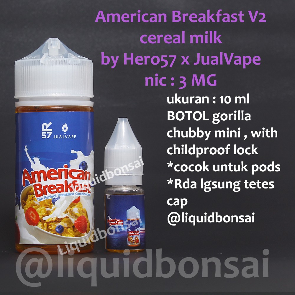 Liquid American Breakfast V2 Cukai Nic 3mg Ecer Kecil 10 Ml Liquid