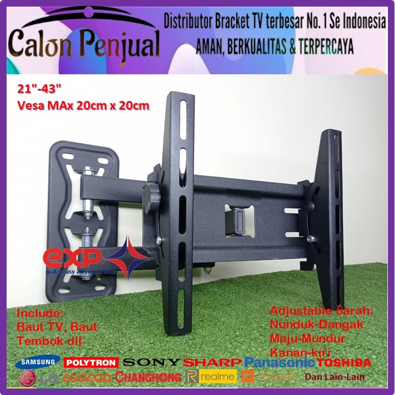 Bracket TV HISENSE 14 s/d 43 inch 6 ARAH FULL BESI SUPER KOKOH GARANSI 100% ORI