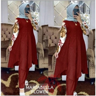 One set maria setelan celana model kondangan baju pesta cantik setcel tunik modern kekinian fit XL