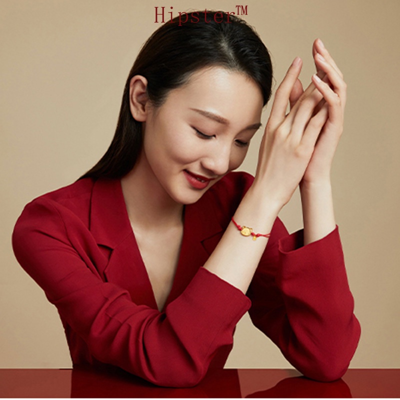 Chinese Style Retro New Personalized Golden Red Rope Bracelet