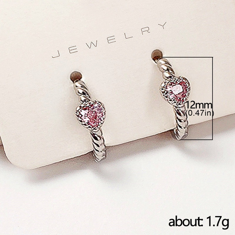 Anting Bentuk Hati Bahan Zirkon Warna Pink Untuk Wanita
