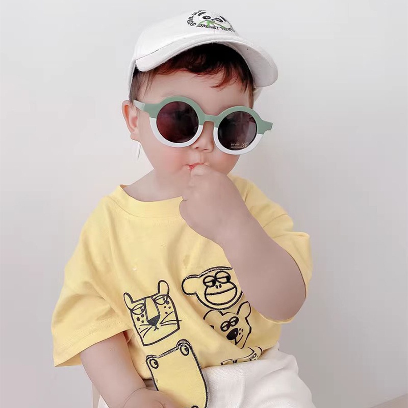 Kacamata Anak Fashion Anak Terbaru Bulat Kacamata Hitam Motif UV protection High Quality Tmall88