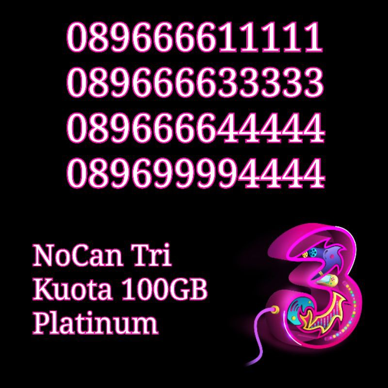 NOCAN Nomor Cantik Kuartet Panca Kartu Perdana Tri Three 3 4G LTE Kuota 100GB