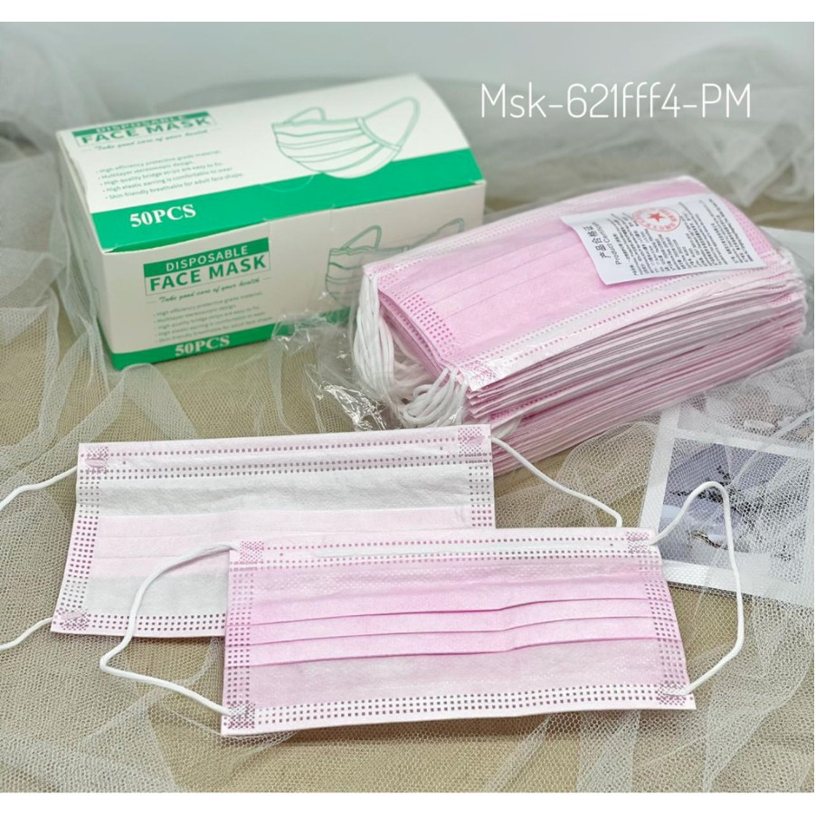 MASKER 3PLY POLOS WARNA 50PCS 1 BOX SEKALI PAKAI/ MASKER 3PLY MURAH PREMIUM