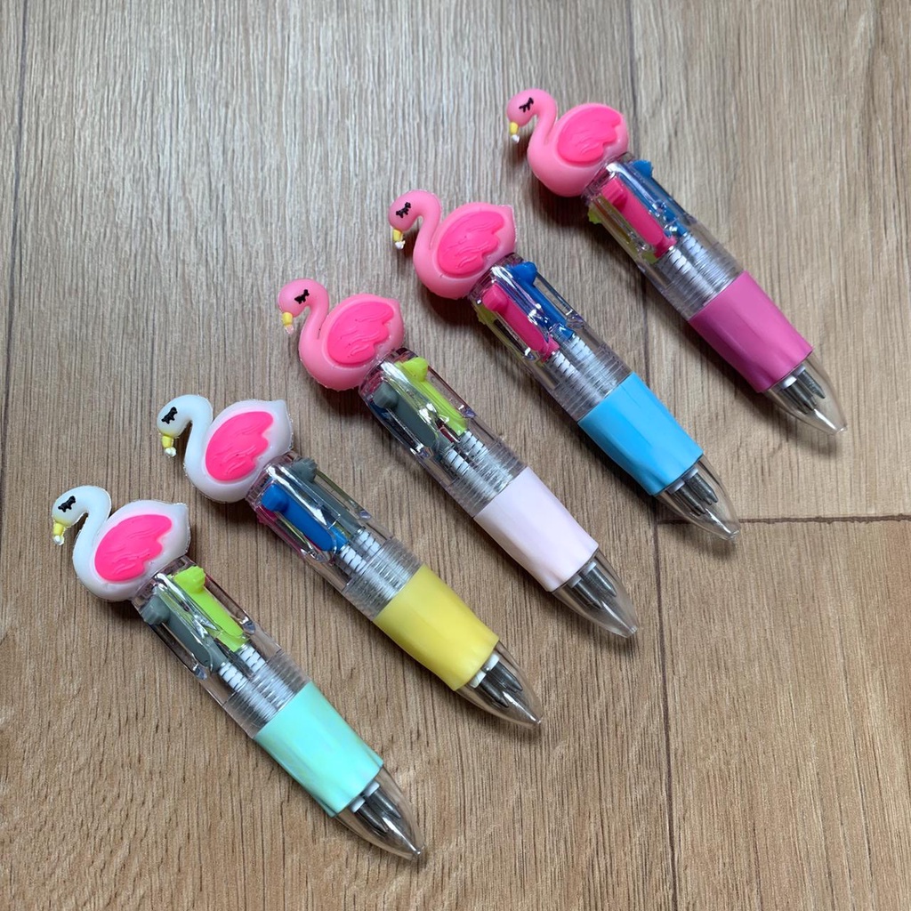 PULPEN CETEK 4 WARNA FLAMINGO SET 1 LUSIN PEN GEL MINI UNIK LUCU TERMURAH FLAMINGGO EMPAT WARNA