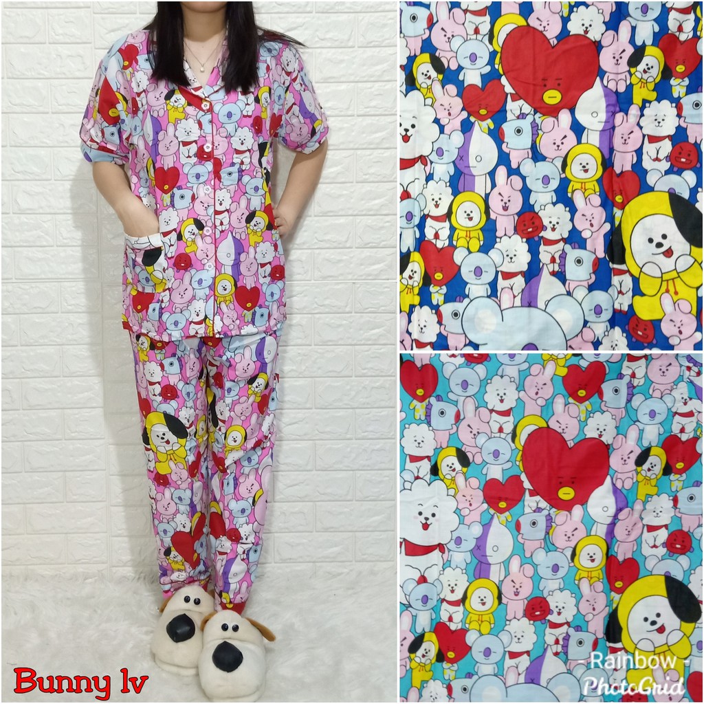 Piyama dewasa PP panjang, katun jepang, fit to xl, motif MICKEY/MINION/PANDA