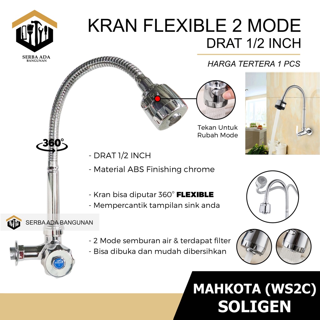 Kran Angsa Fleksibel NEW SOLIGEN PVC Keran Air Cuci Piring Tembok Sink Flexible WS2-W WS4-W WS1-W WS1-B