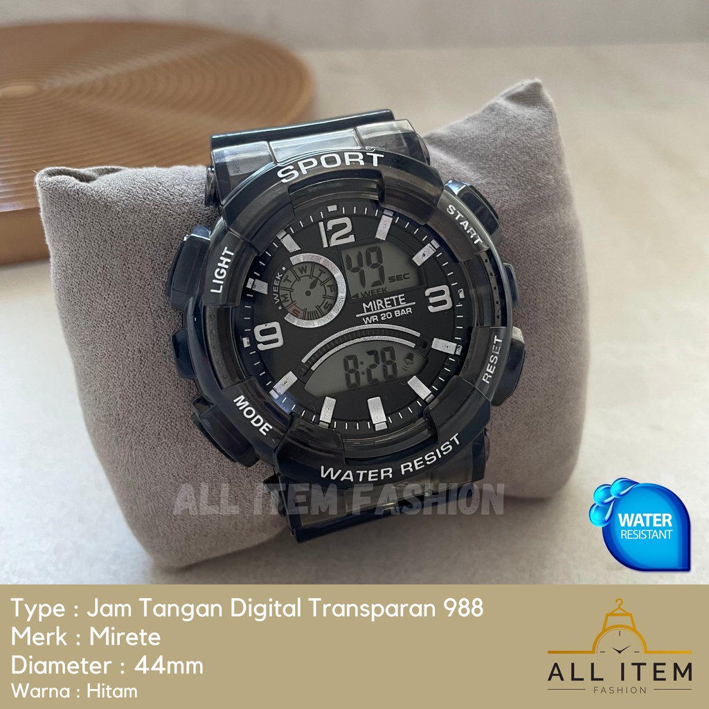 COD✅ Jam Tangan Digital Transparan Bulat Mirete 988 / Sport Watch / Jam Fashion