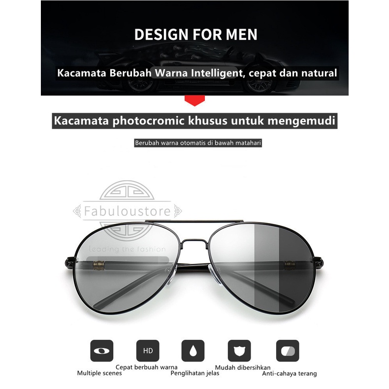 Kacamata Polarized Pria untuk Menyetir  Photocromic Siang Malam Kualitas import Premium sunglass