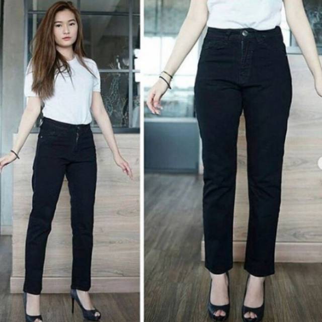  CELANA  JEANS  BF HITAM  HIGHWAIST BLACK HW BOYFRIEND  PANTS 