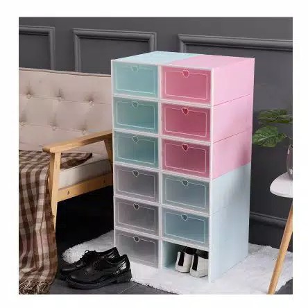 ZAYKA== Tempat Kotak Sepatu Lipat Transparan Tebal Shoes Storage Box Organizer Rak Sepatu Plastik Susun import