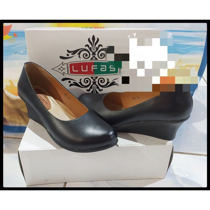 wedges sepatu kerja dinas kulit lufas psh psk persit jala pia ikkt bhayangkari