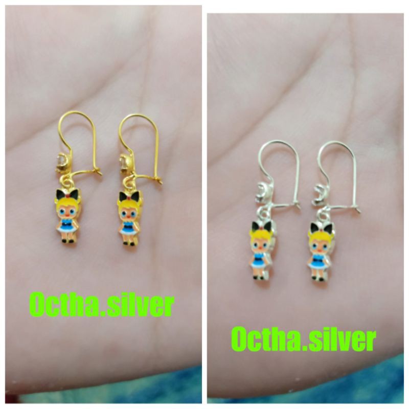 ANTING ANAK BONEKA CAT LOL PERAK 925 LAPIS MAS