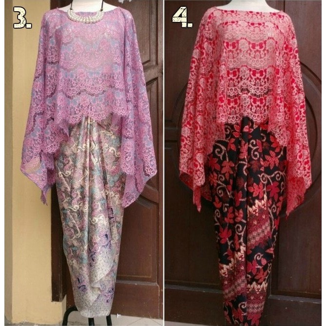 Kebaya Modern Setelan Cape Lace Glitter Putih dan Lainnya