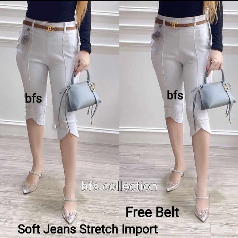 Celana Wanita 7/8 SoftJeans Stretch Import Free Belt H 9031