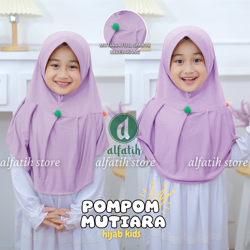 ALFATIH STORE / Jilbab Anak Variasi Rempel Pompom Jersey / jilbab anak murah teni