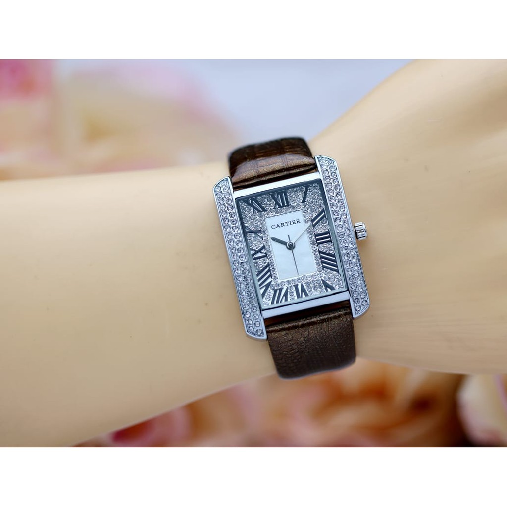 Jam Tangan Wanita Cartier Silver Tali Kulit