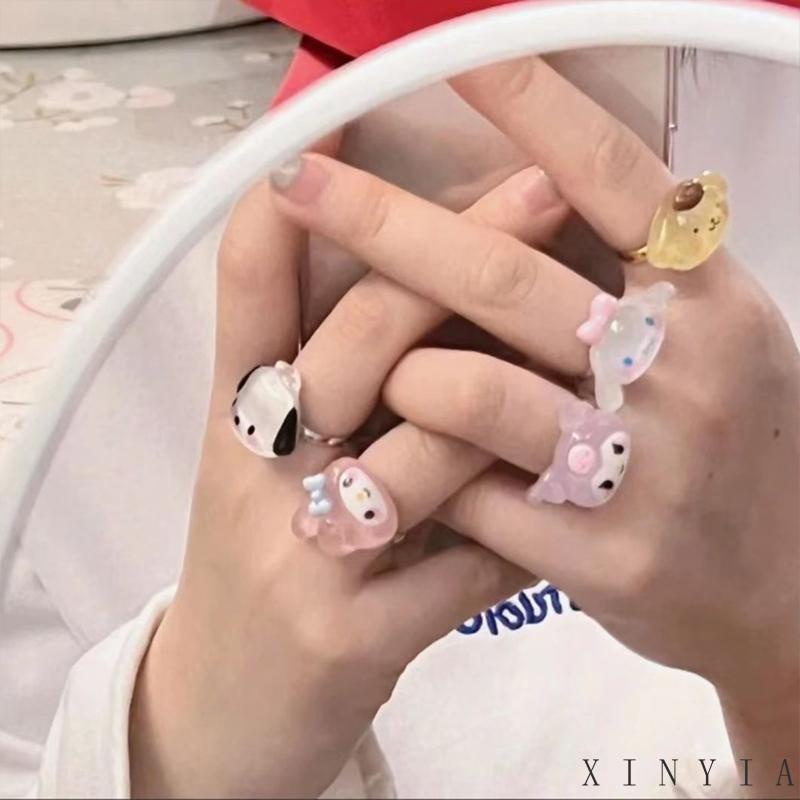 Cincin Model Terbuka Desain Anjing Cinnamoroll Kulomi Bahan Resin Untuk Pasangan