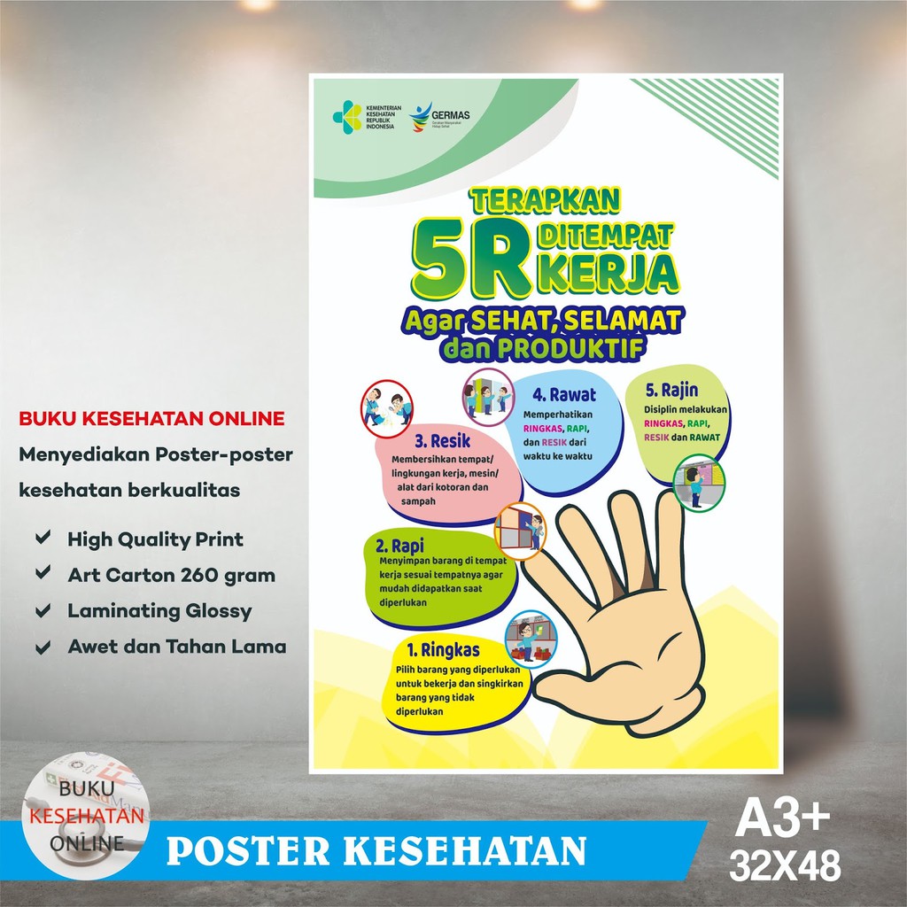 Jual Poster Kesehatan - TERAPKAN 5R DITEMPAT KERJA (1) - LAMINATING ...