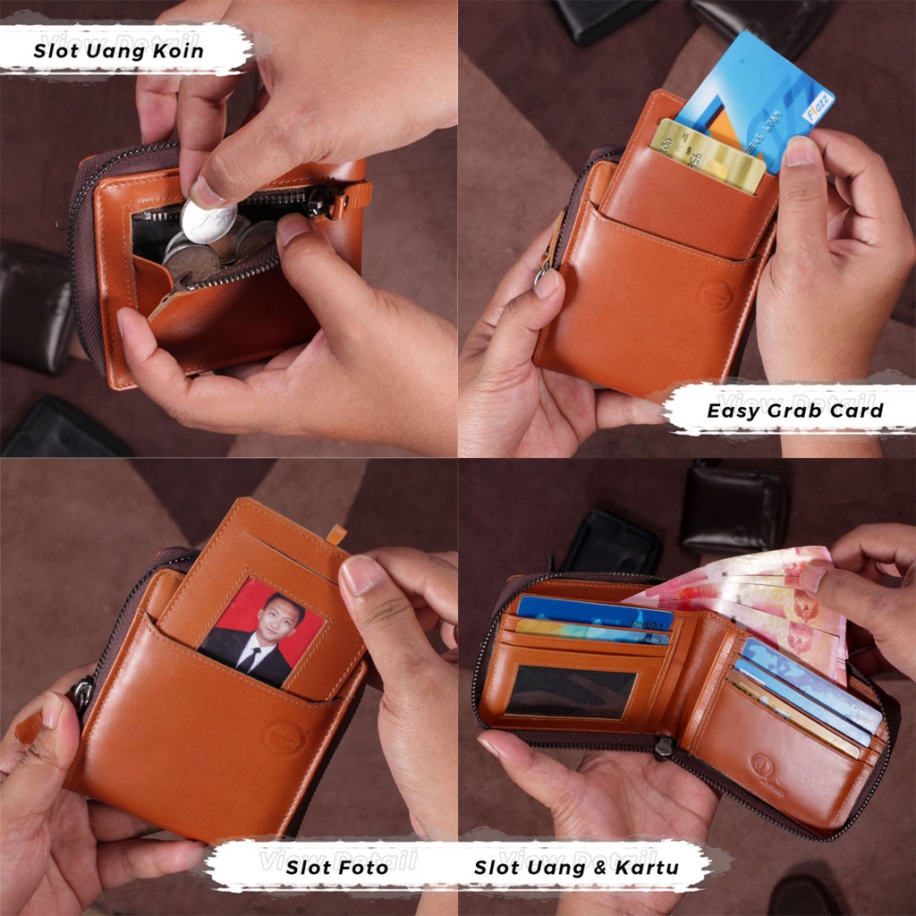 Dompet Kulit Pria Dompet Kartu Pria Lipat Kulit Asli Original Kulit Sapi Asli Resleting Plus Holder Kartu Koin untuk Pria D005 KUALITAS TERJAMIN MEMUASKAN