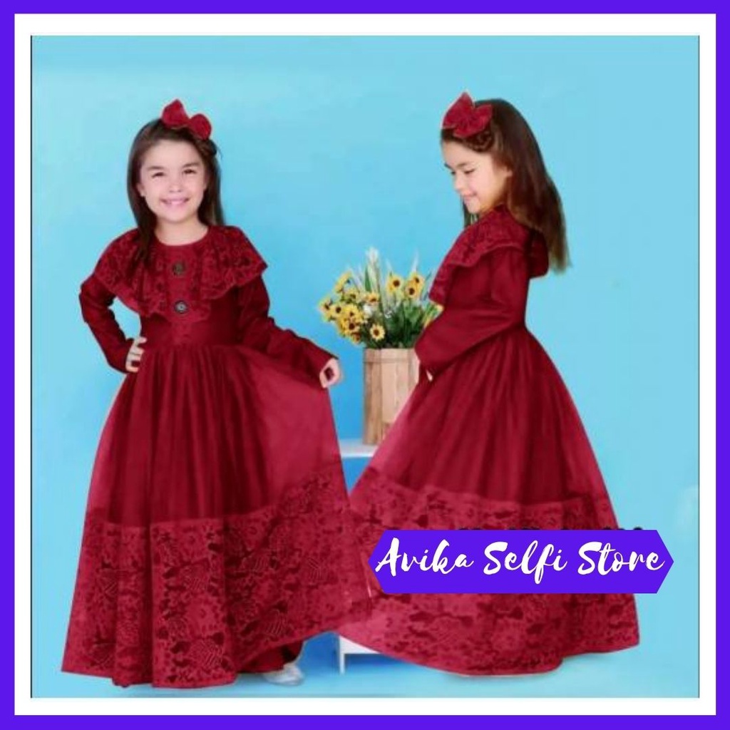 Baju Gamis Brukat Anak Muslim Perempuan Usia 7 8 9 Tahun Pesta Lebaran Simpel Mewah Elegan Cantik Mo