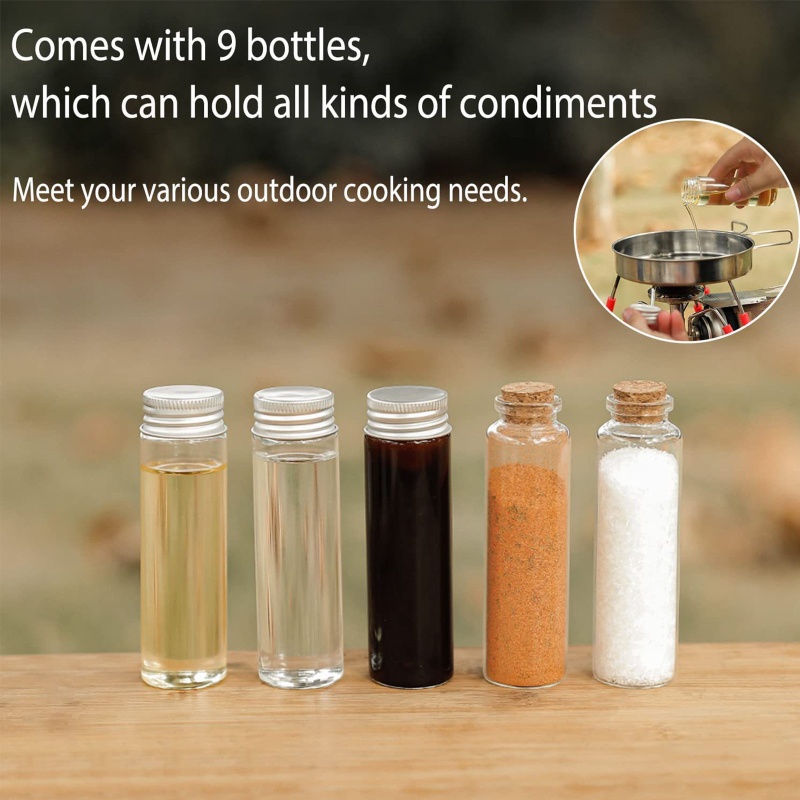 Gro Tas Penyimpanan Bumbu Kanvas Organizer Dengan 9toples Bumbu Set Wadah Bumbu Untuk Camping Outdoor BBQ Piknik