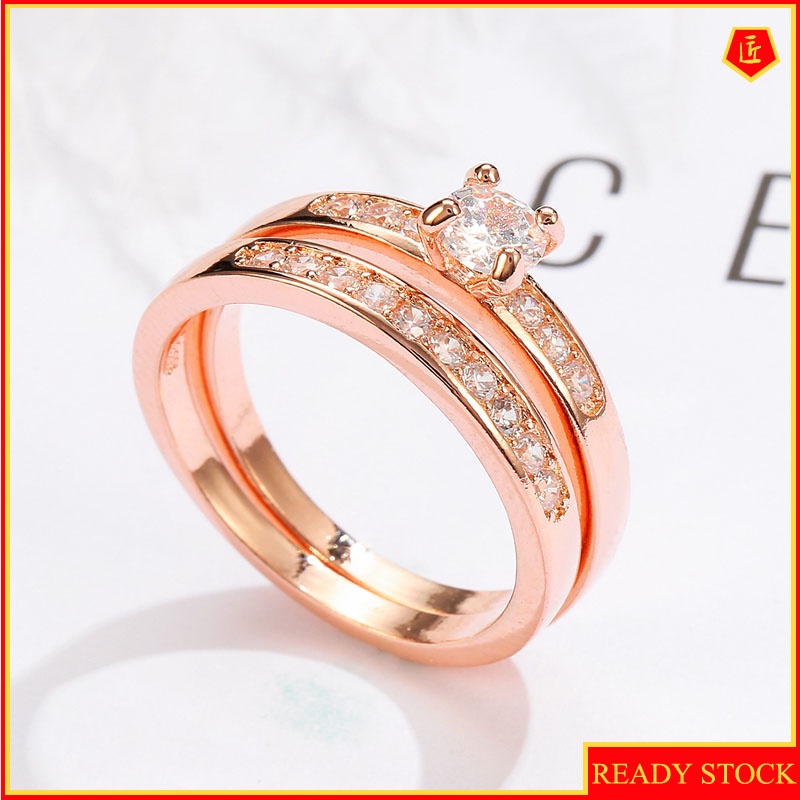 [Ready Stock]Rose Gold Diamond Couple Ring Set Simple All-Match