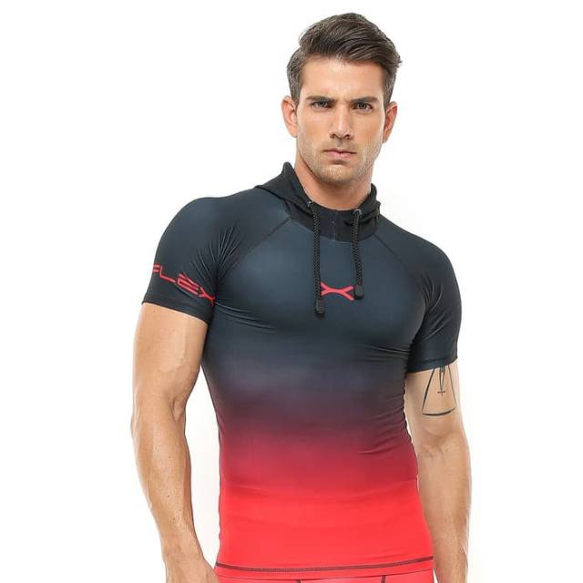 FTS-023HM Kaos hoodie sport fitness bodyfit Flex hitam merah