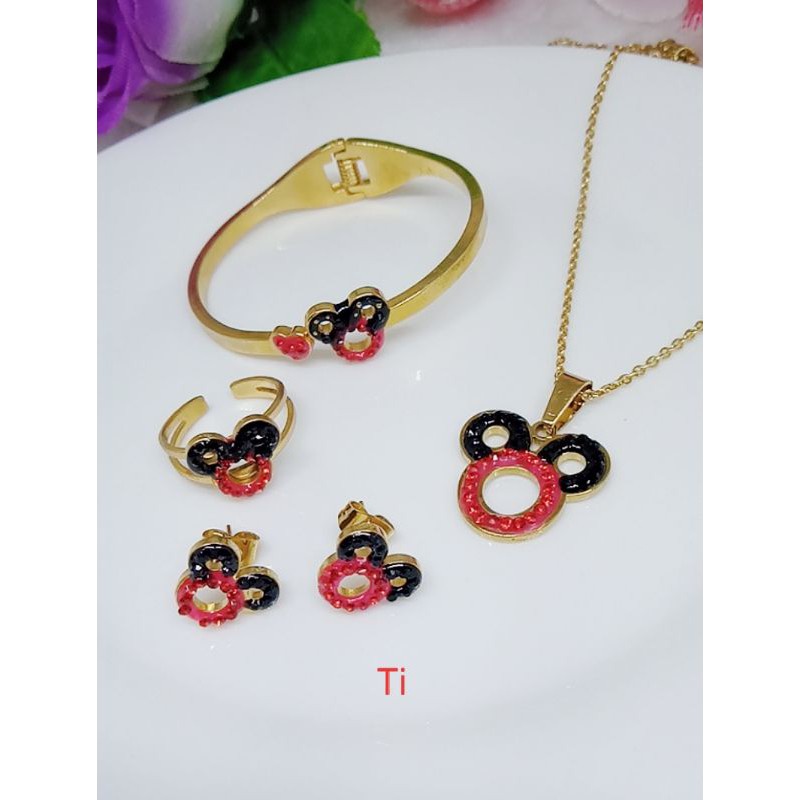 Titanium set anak-anak(gelang,cincin,anting,kalung) perhiasan fashion Ji,Ti