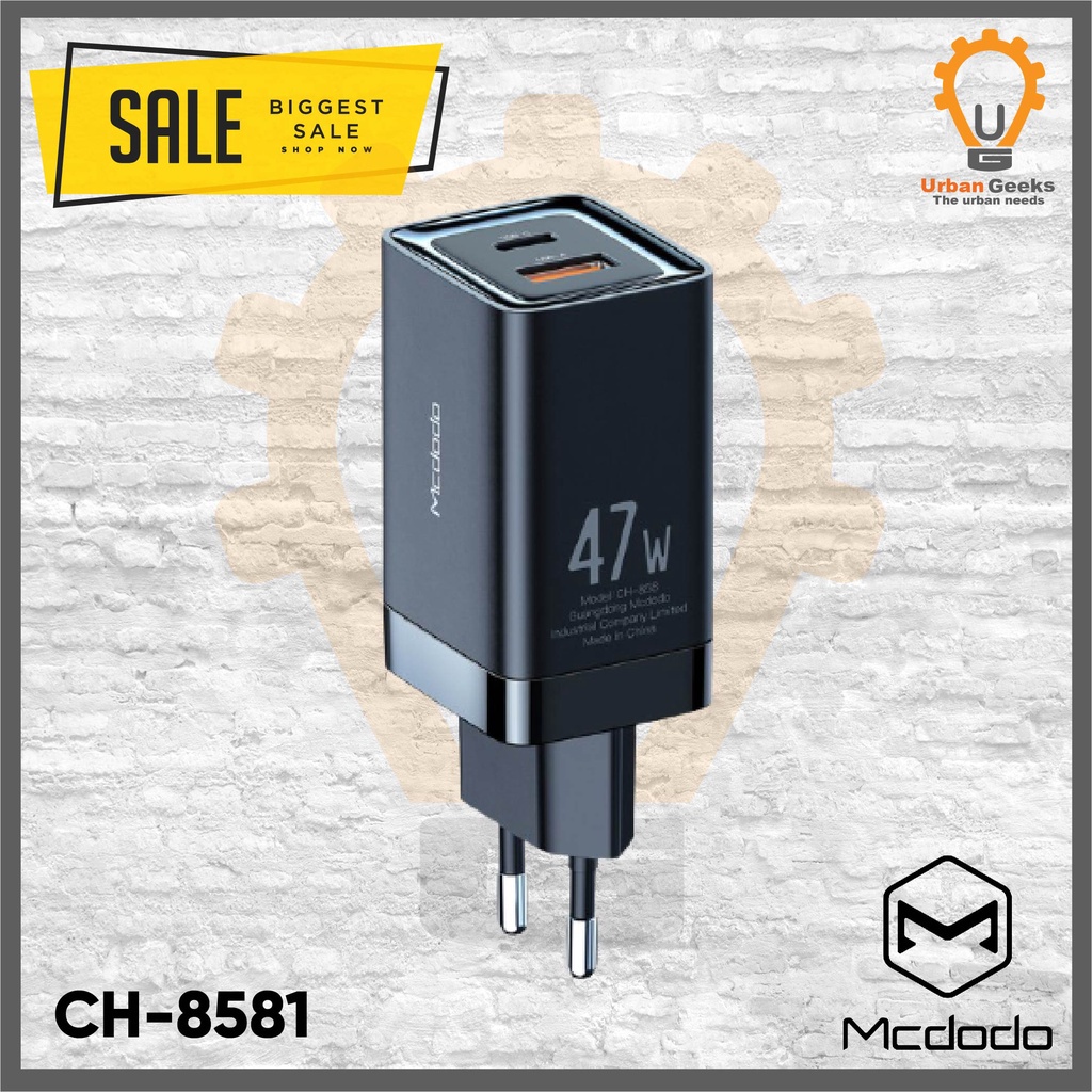 Charger Adapter Dual Port Type C &amp; USB Mcdodo CH 8581 47W Gan