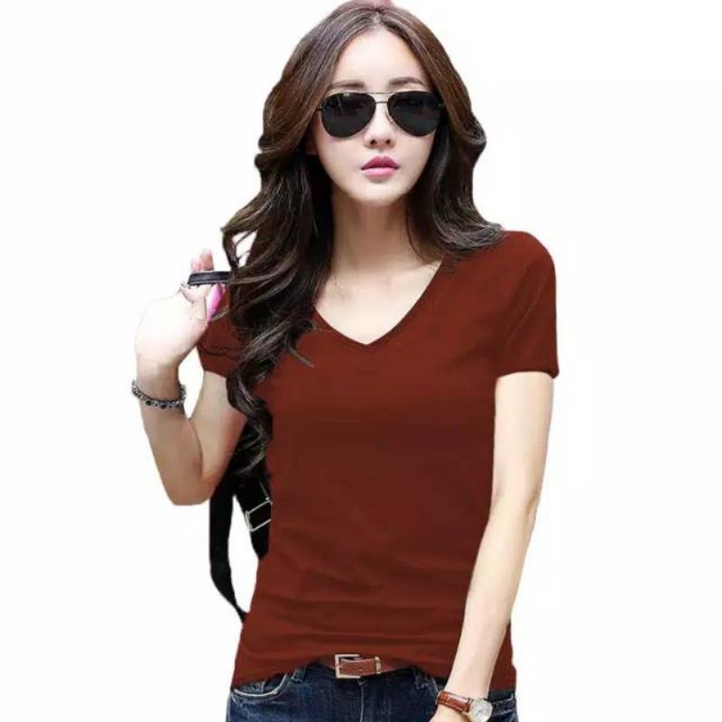 ☄️COD☄️ Kaos Polos Wanita Korean V Neck Lengan Pendek