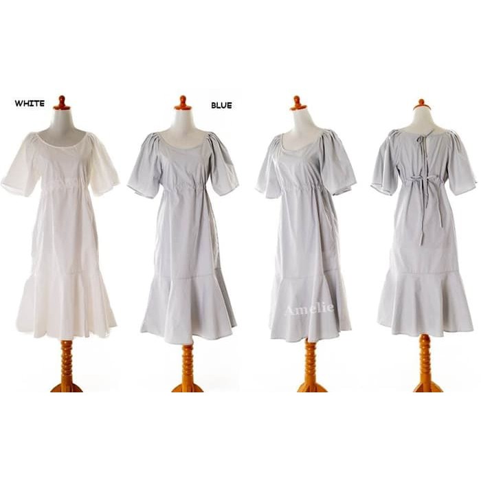Long Dress Midi Casual Wanita Korea Import AB734771 Blue White Putih Murah