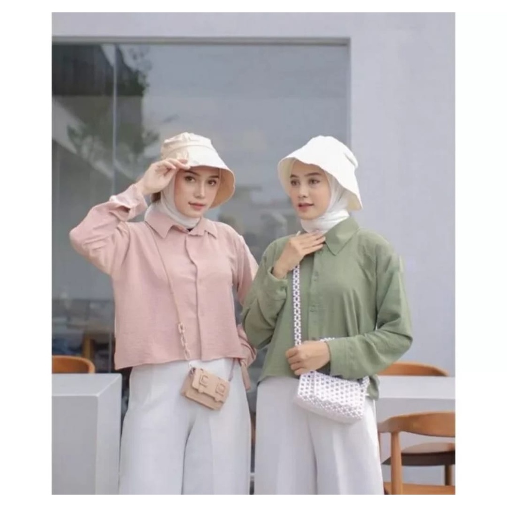 BAJU KEMEJA ATASAN BLOUSE WANITA HANIN CROP / KEMEJA CROP / KEMEJA LENGAN PANJANG