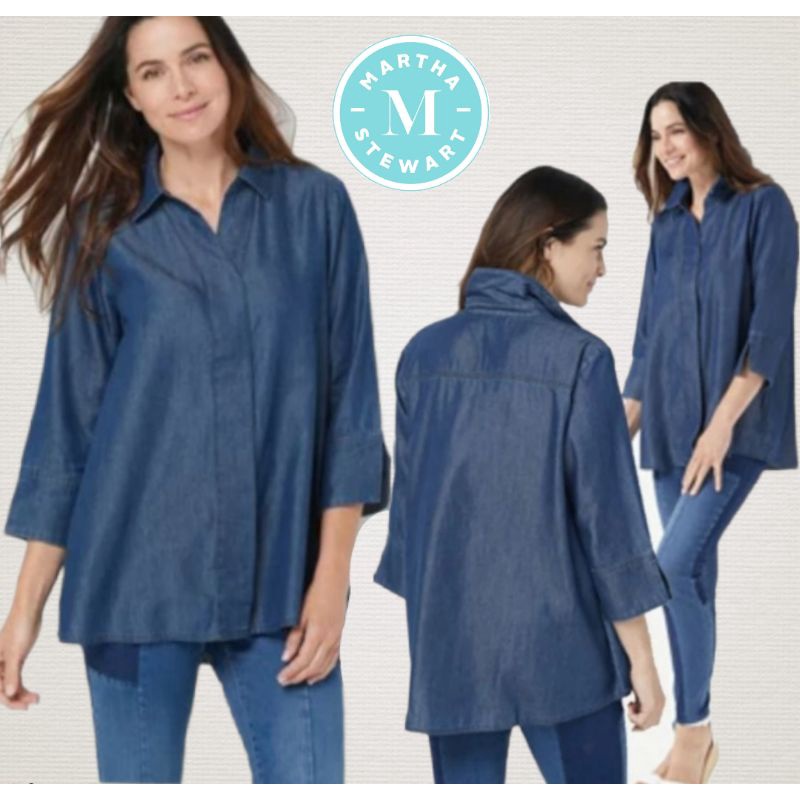 Martha Stewart Denim Shirt/Kemeja Jumbo/Kemeja Denim Plus Size/Kemeja Jeans Big Size