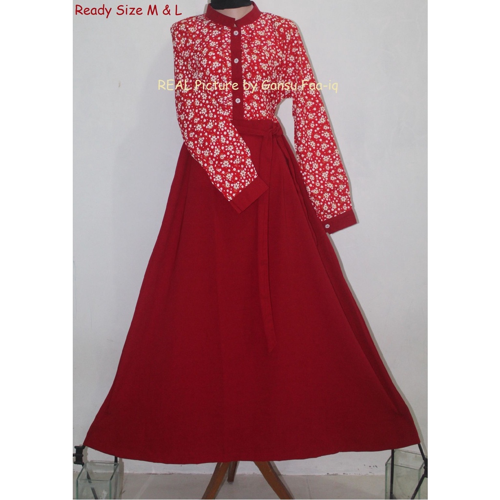 Gamis Merah Wolfis Polos Kombinasi Katun Motif (New)
