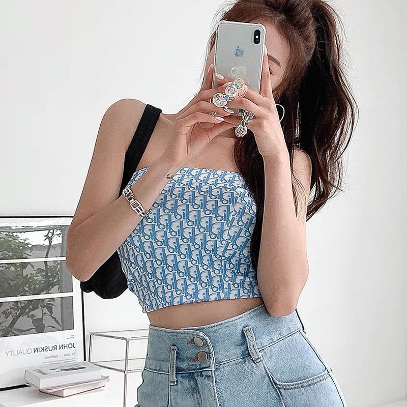 Sexy slim pink letter rompi Song Zhiya keinginan murni print tube top top women