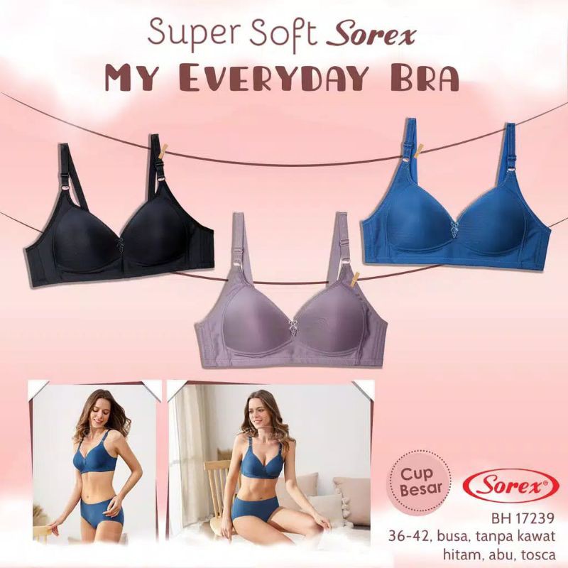 SOREX Bra Super Soft CUP BESAR 17239 Busa Tipis Tanpa Kawat Kait 3